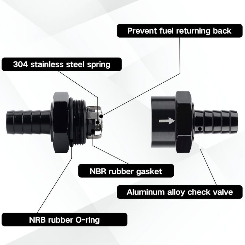 PLALEI 2 PCS 3/8" Fuel One-way Check Valve,Non Return Check Valve-Inline,Aluminium Alloy One Way Valves for Water,Petrol,Diesel,Oil,E85,Gas,Air and Other Liquid,Compatible with Most Car Models (3/8") - Image 3